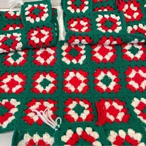 Vintage Crochet Hand made Christmas Tree Skirt & Doll Potholder